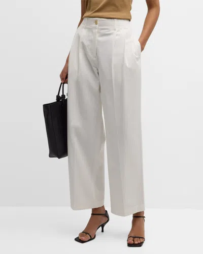 TOTÊME MID-RISE PLEATED RELAXED WIDE-LEG TWILL TROUSERS