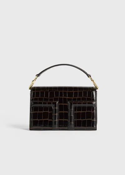 Totême Mini T-flap Croco-embossed Bag Dark Brown