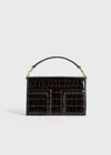 Totême Mini T-flap Croco-embossed Bag Dark Brown In Dark Brown