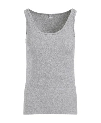 Totême Mélange-effect Fine-ribbed Tank Top In Gray