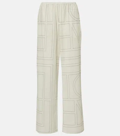 Totême Embroidered Organic Cotton And Silk-blend Wide-leg Pants In Multi