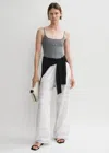 Totême Embroidered Organic Cotton And Silk-blend Wide-leg Pants In White,black