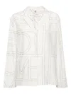 Totême White Shirt With Cuban Collar And Monogram In Silk Woman In White Black