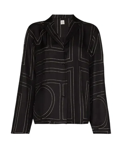 Totême Toteme Monogram Silk Twill Pajama Shirt In Black