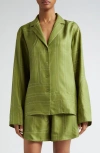 Totême Monogram Silk Twill Pajama Shirt In Laurel