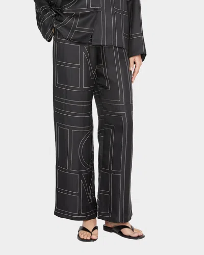 TOTÊME MONOGRAM-EMBROIDERED SILK PAJAMA PANTS