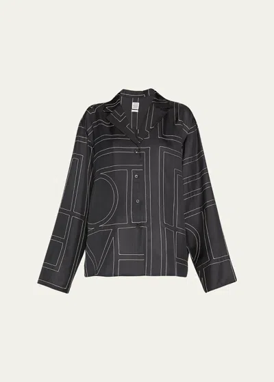 Totême Monogram-embroidered Silk Pyjama Top In Black