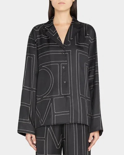 TOTÊME MONOGRAM-EMBROIDERED SILK PAJAMA TOP