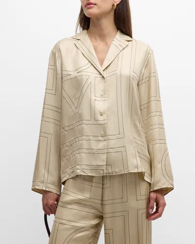 Totême Monogram-embroidered Silk Pajama Top In Ivory Monogram