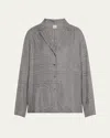 Totême Toteme Monogram Embroidered Flannel Pajama Top In Dark Grey