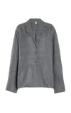Totême Toteme Monogram Embroidered Flannel Pajama Top In Grey