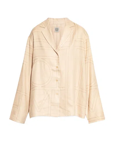 Totême Silk Shirt With Monogram Logo Embroidery In Neutral