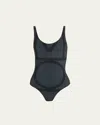 Totême Monogram Printed Recycled Swimsuit In Black Monogram 925