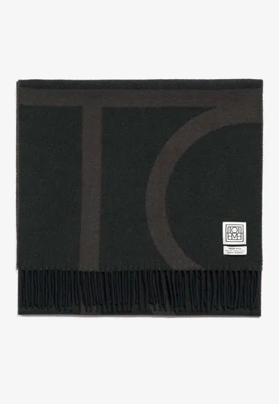 Totême Monogram Jacquard Wool Scarf In Black