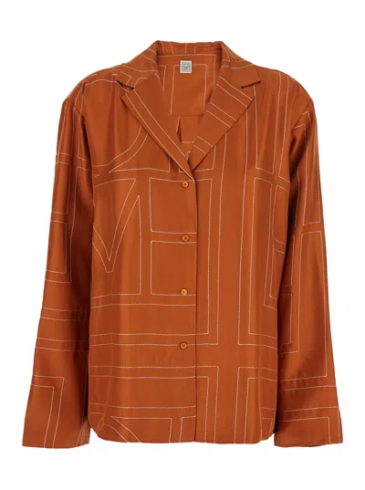 Totême Toteme Women Monogram Silk Shirt In Brown