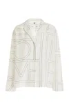 Totême White Shirt With Cuban Collar And Monogram In Silk Woman In Black,white