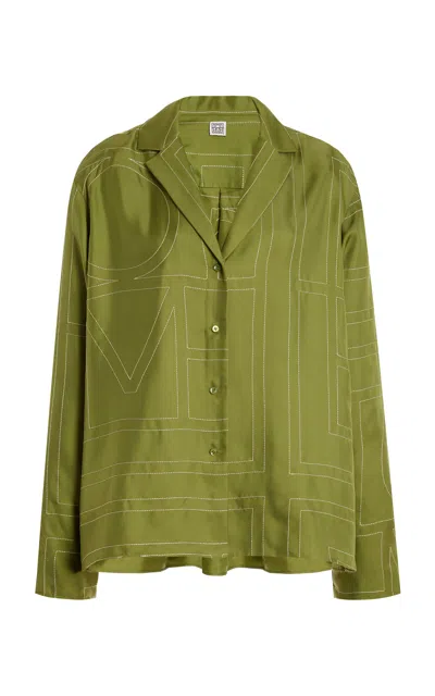 Totême Monogram-printed Silk Pj Shirt In Green