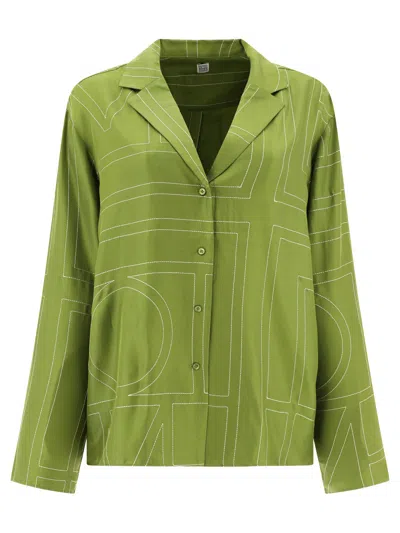 Totême Monogram Silk Pajama Top In Green