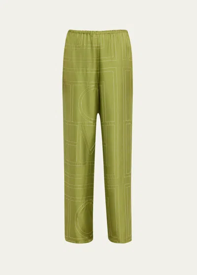 Totême Monogram Silk Pyjama Bottoms In Green