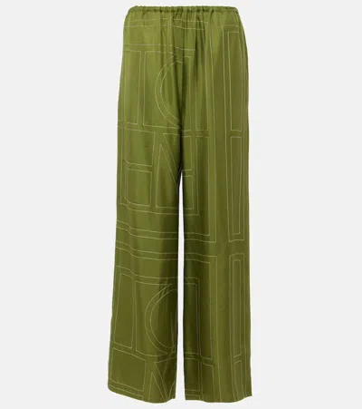 Totême Monogram Silk Pajama Pants In Green