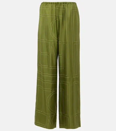 TOTÊME MONOGRAM SILK TWILL WIDE-LEG PANTS