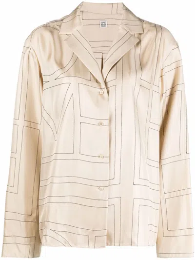Totême Monogram Silk Pajama Top In Beige