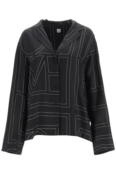 Totême Monogram Silk Pajama Top In Black