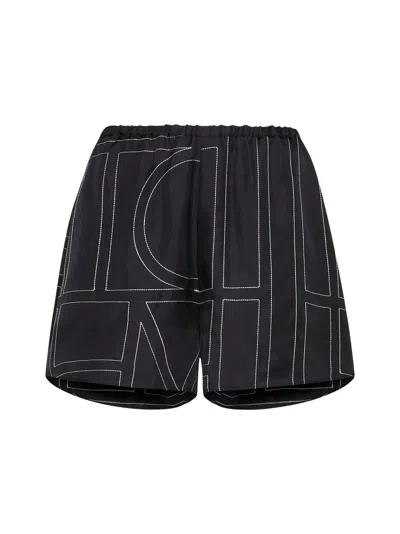 Totême Monogram Silk Pj Shorts In Black,white
