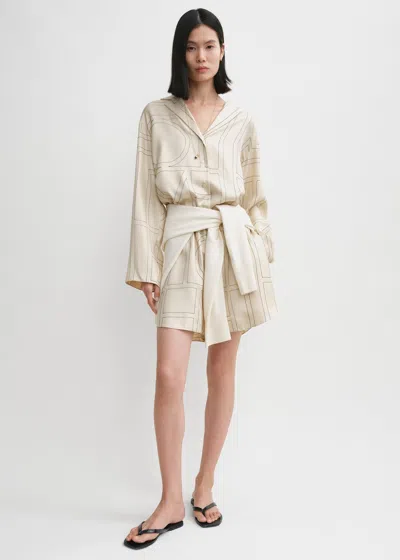 Totême Beige Shorts With Geometric Logo Print In Silk Woman In Brown