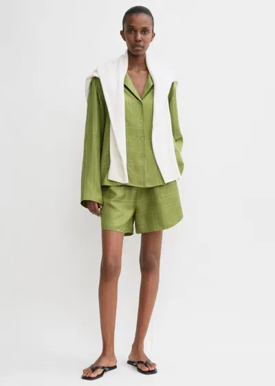 Totême Monogram Silk Pj Top Laurel In Green