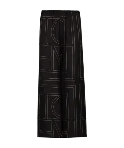 Totême Toteme Women Silk Trousers With Monogram Logo Embroidery In Multi