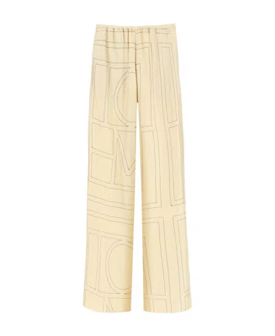 Totême Monogram Silk Straight-leg Ankle Pajama Pants In Brown