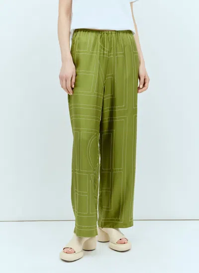 Totême Monogram Silk Pajama Bottoms In Green