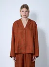 Totême Monogram Print Silk Pajama Shirt In Brown