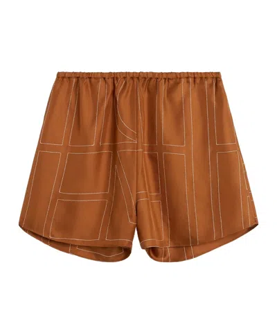 Totême Womens Terracotta Embroidered Monogram Embroidered Silk Pyjama Shorts In Brown