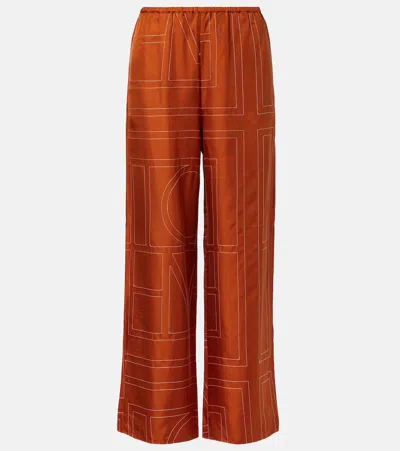 Totême Monogram Silk Pajama Pants In Brown