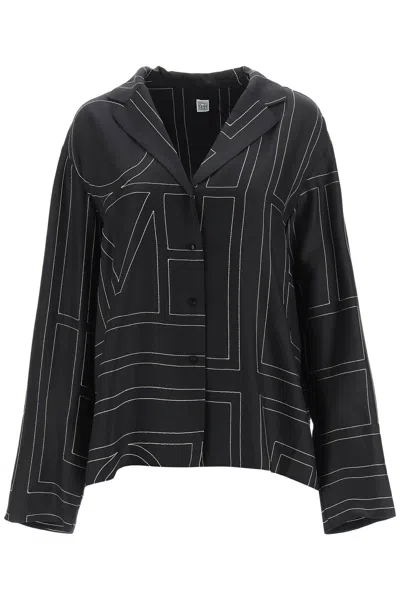 Totême Monogram Silk Twill Pajama Shirt In Black