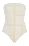 Totême Monogram Strapless One-piece Swimsuit In Ecru/straw 282
