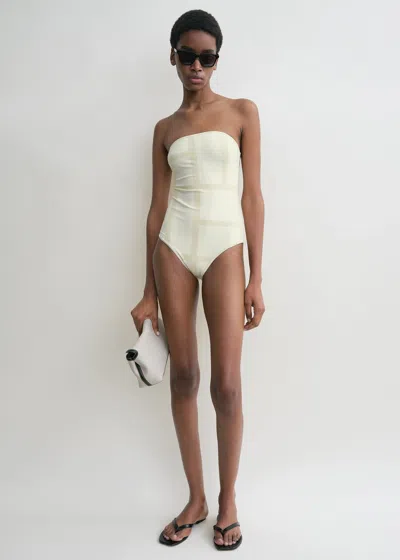 TOTÊME MONOGRAM STRAPLESS SWIMSUIT ECRU/STRAW