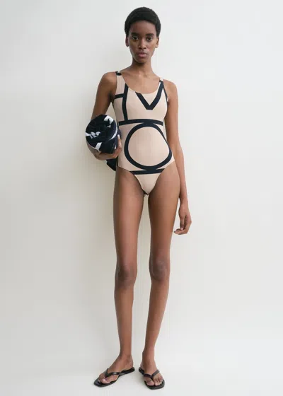 Totême Toteme One Piece Monogram Swimsuit In Beige