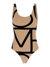 TOTÊME BEIGE SWIMSUIT WITH BLACK DETAILS IN TECHNO FABRIC WOMAN