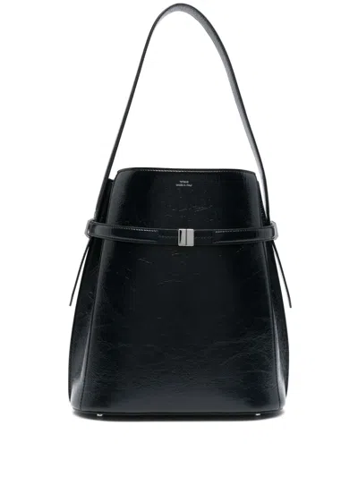 Totême Naplack-leather Belted Bucket Bag In Blue