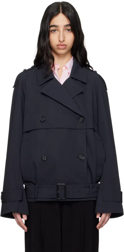 Totême Navy Short Cotton Trench Jacket In Blue