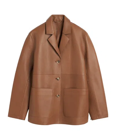 Totême Notched-lapels Leather Jacket In Brown