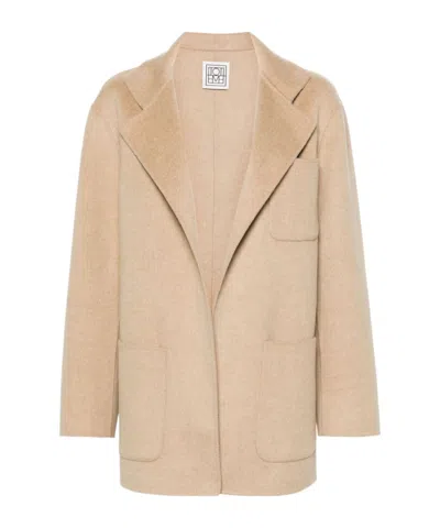Totême Notched-lapels Mélange Jacket In Nude