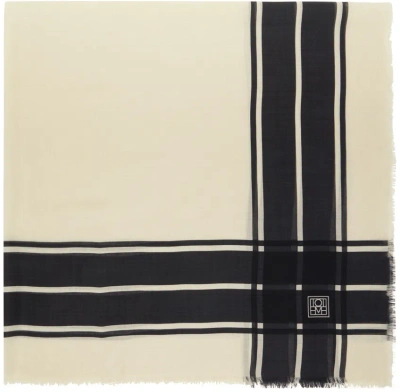 Totême Off-white & Black Wool Silk Blanket Scarf In 001 Black