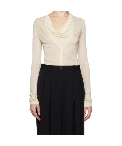 Totême Off-white Draped V-neck T-shirt In Ecru 116