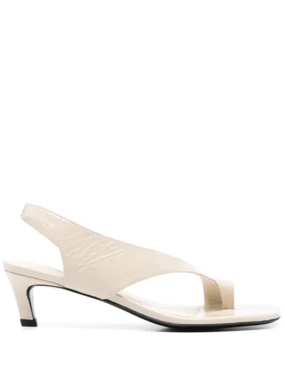 Totême Beige Naplack Leather Thong Heeled Sandals In White