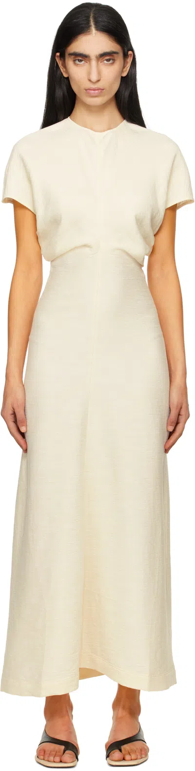 Totême Off-white Slouch Waist Crinkled Midi Dress In Cream
