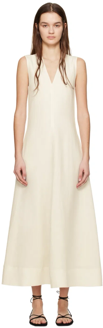 Totême Off-white V-neck Maxi Dress In 059 Off White
